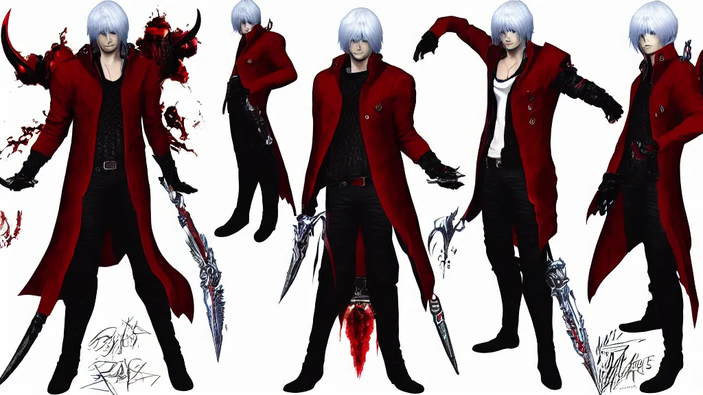 Image similar to devil may cry Sparda character design sheet, trending on artstation