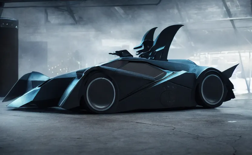 Image similar to A film still of the 2025 Batmobile, 8k