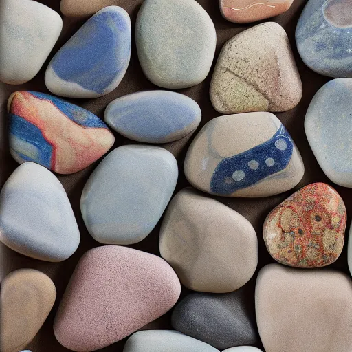 Prompt: beautiful colorful pebble stone ceramic portraying emma stone