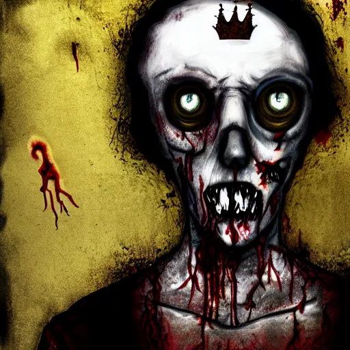 Image similar to asymmetrical zombie king portrait, fallen, decay, lost, depressed, borderline, schizophrenia