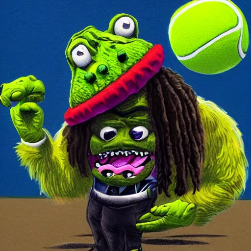 Image similar to a Marshall Snoop Dogg tennis ball monster, tennis ball, chalk, digital art, fantasy, magic, trending on artstation, ultra detailed, professional illustration by Basil Gogos