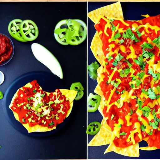 Prompt: super mega cheesey spicy nachos