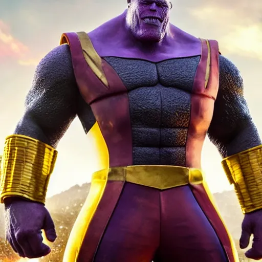 Prompt: ronald mcdonald wearing thanos armour