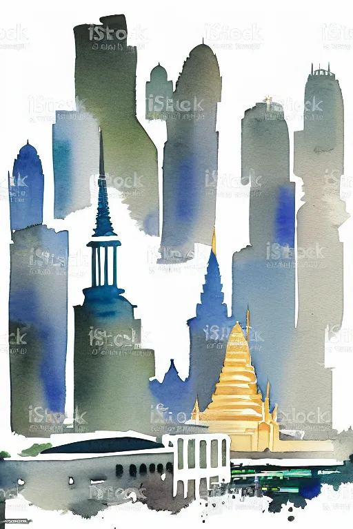 Image similar to minimalist watercolor art of bangkok, illustration, vector art