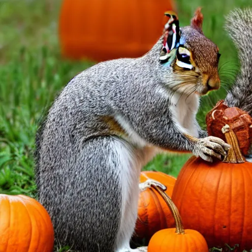 Image similar to squirrel with pumpkin instead of a head