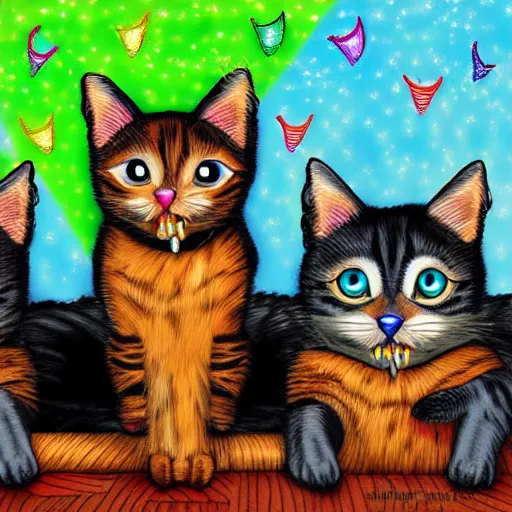 Image similar to cats party digital art