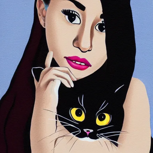 Image similar to ariana grande holding an extremely annoyed, hissing cat, painting by 奈 良 美 智