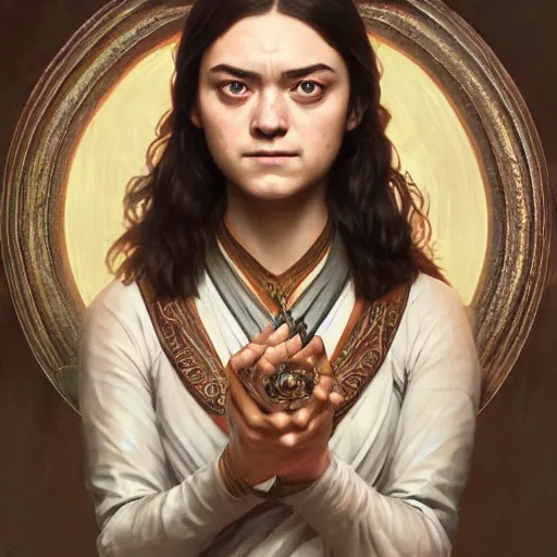 Prompt: portrait of Arya Stark in ancient Java, D&D, MtG art,fantasy, intricate, elegant, highly detailed, digital painting, artstation, concept art, smooth, sharp focus, illustration, art by artgerm and greg rutkowski and alphonse mucha