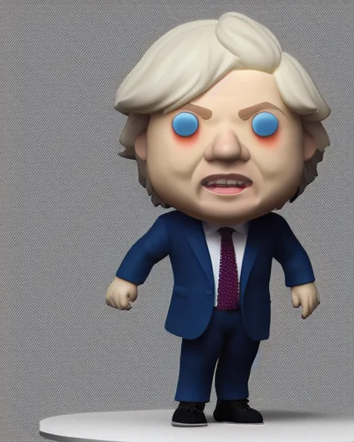 Image similar to full body 3d render of boris johnson as a funko pop, studio lighting, white background, blender, trending on artstation, 8k, highly detailed