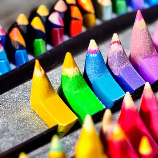 Image similar to crayons made into a shiv, realistic photography, high detailed