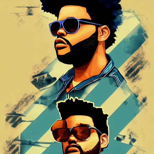 Prompt: the weeknd in the style of gta vice city artwork, digital art