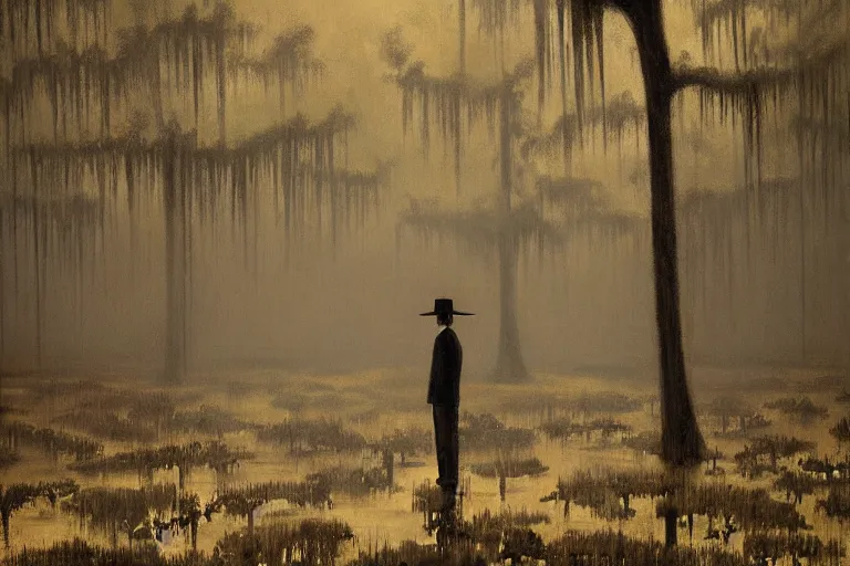 Image similar to scene from louisiana swamps, graveyard, voodoo, artwork by tim eitel