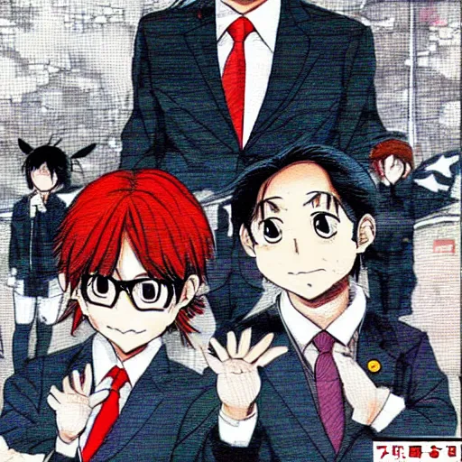 Prompt: francois hollande as a cute manga hero, anime, japan