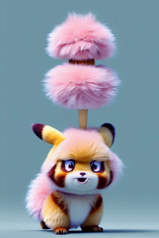 Image similar to high quality 3 d render hyperrealist very cute pastel fluffy! grumpy dragon red panda hybrid eating giant ice cream full body, vray smooth, in the style of detective pikachu, hannah yata charlie immer, dramatic pink light, low angle, uhd 8 k, sharp focus