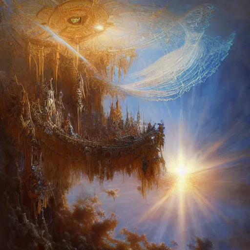 Image similar to ellen jewett, beautiful surreal palatial pulsar at dawn, gustave dore, ferdinand knab, jeff easley