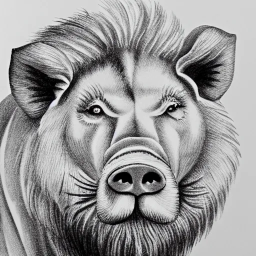 Image similar to lion in the form of a pig, photorealistic