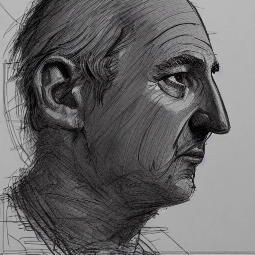 Image similar to a realistic yet scraggly portrait sketch of the side profile of a stern and sophisticated bob odenkirk, trending on artstation, intricate details, in the style of frank auerbach, in the style of sergio aragones, in the style of martin ansin, in the style of david aja, in the style of mattias adolfsson