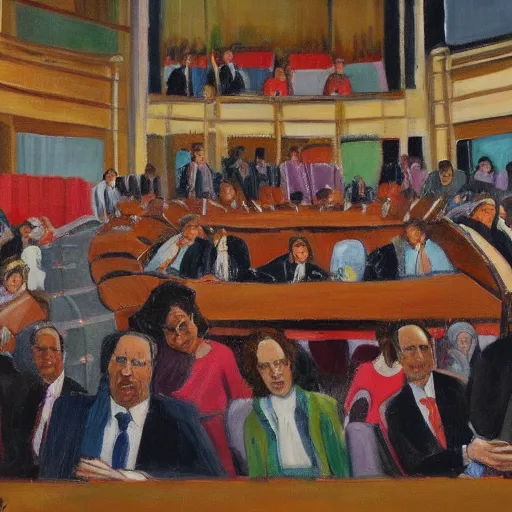 Image similar to prime minister's question time, by michael armitage, painting