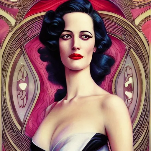 Prompt: a streamline moderne, art nouveau, multi - racial portrait of eva green in the style of charlie bowater, and in the style of donato giancola, and in the style of charles dulac. symmetry, ultrasharp focus, intricate symmetrical ultrafine streamline moderne background detail.