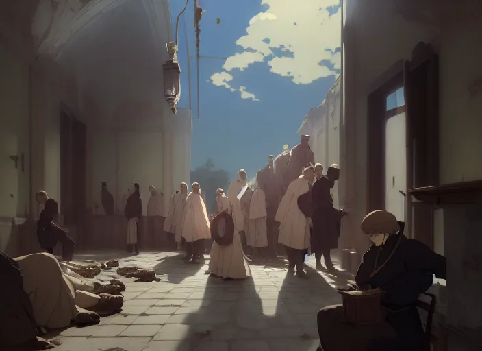 Prompt: 1 8 5 4 crimea, florence nightingale, army hospital in scutari, overcrowded, filthy, blocked drains, broken toilets, rats, many wounded soldiers, sleep dirty floor, grimy walls, finely detailed perfect art, painted by greg rutkowski makoto shinkai takashi takeuchi studio ghibli