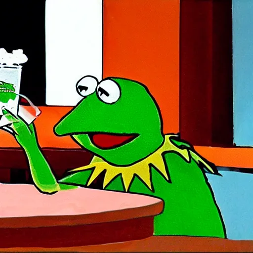 Image similar to kermit the frog drinking a soda