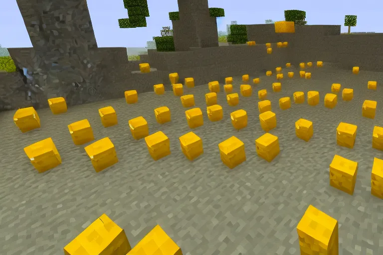 Image similar to gang of lemons in minecraft, backrooms, cat