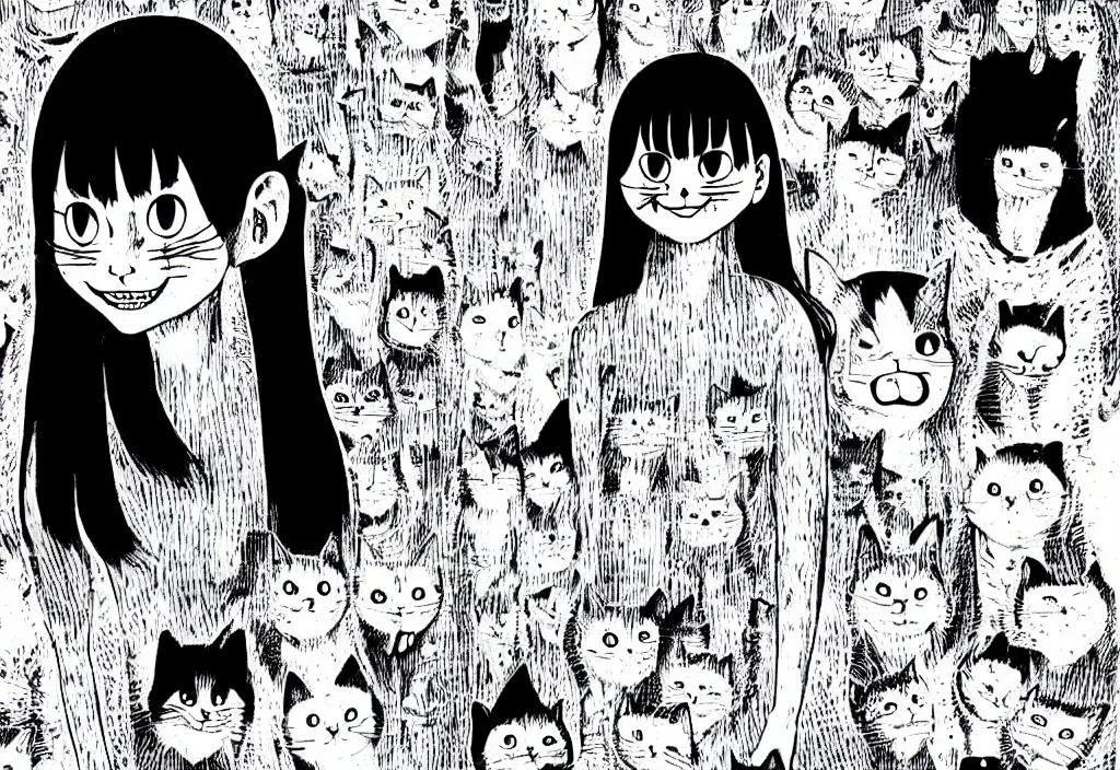 Image similar to smiling cat by junji ito