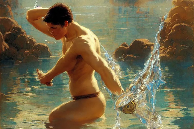 Prompt: water bender, painting by gaston bussiere, craig mullins, j. c. leyendecker