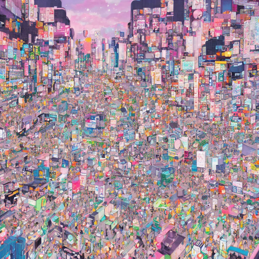 Prompt: tokyo shibuya dreamscape by Hikari Shimoda, bright tones