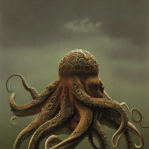 Image similar to octopus as monster boss by zdzisław beksiński