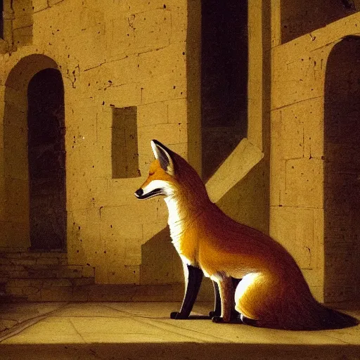 Image similar to a Fox explores a Dungeon, luminous, Renaissance Painting