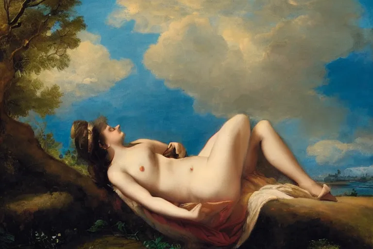 Image similar to a beautiful godess relaxing on a cloud by max, peter, portrait,