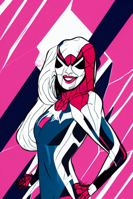 Image similar to a portrait of samantha fox as spider gwen,, single head, no double head,