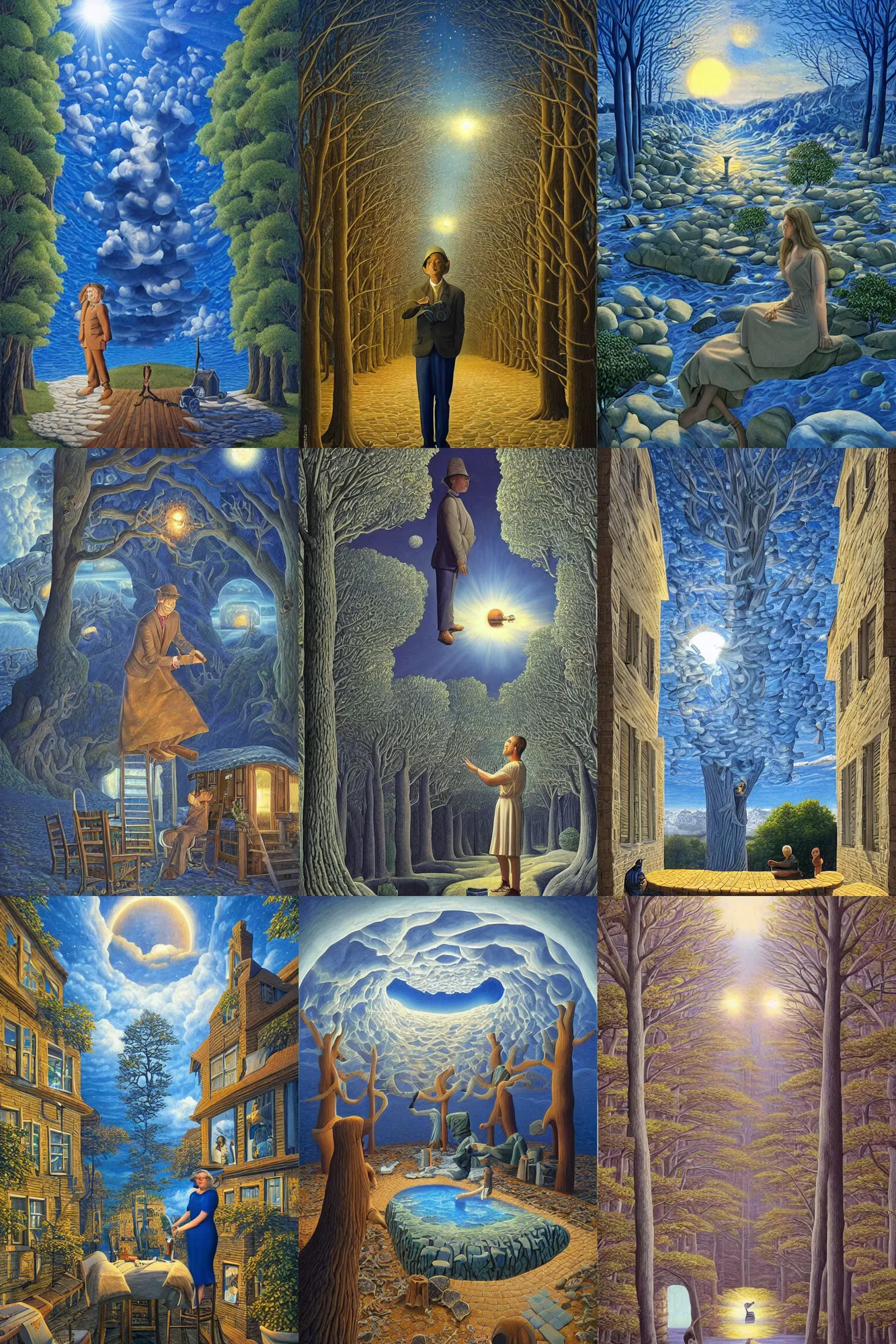Prompt: a portrait painted by rob gonsalves, surrealistic, good light, magical atmosphere.