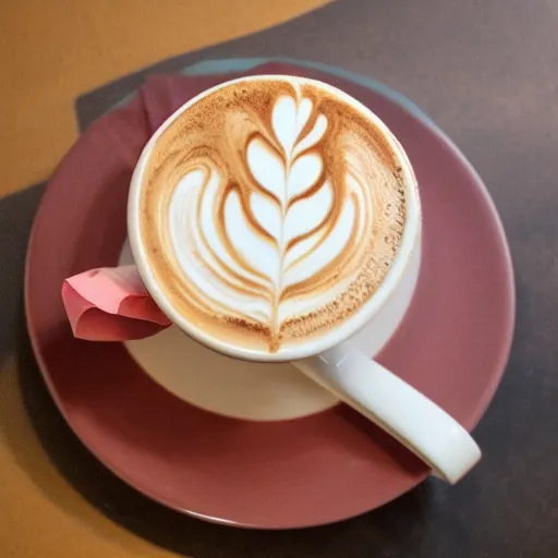 Prompt: photograph of a latte with a rose latte art, high quality, food, contrast