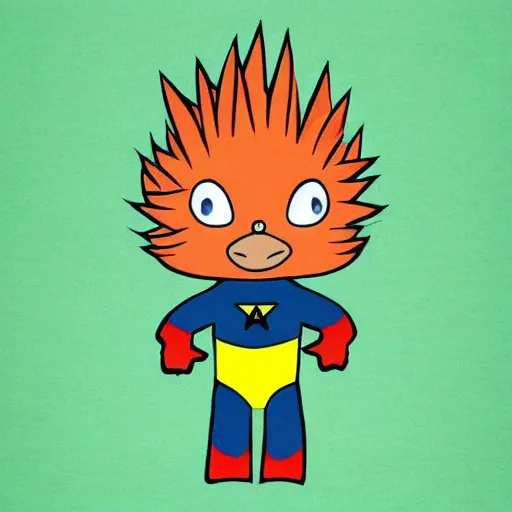 Image similar to an adorable superhero porcupine