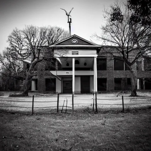 Prompt: photo of a creepy school