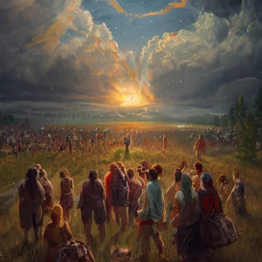 Image similar to midsommar alternate stories : the apocalypse, oil painting, ultradetailed, artstation, ultradetailed, digital painting, ultradetailed