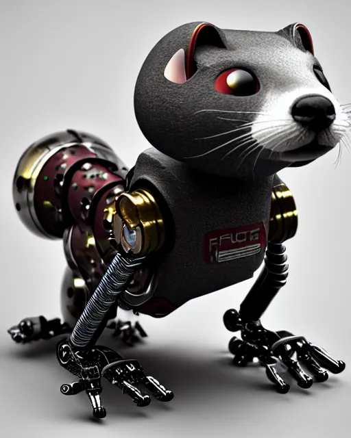 Image similar to intricate mechanical ferret robot creature, mechanical ferret head, mechanical animal body, artstation trending, octane render, robot animal, insanely detailed