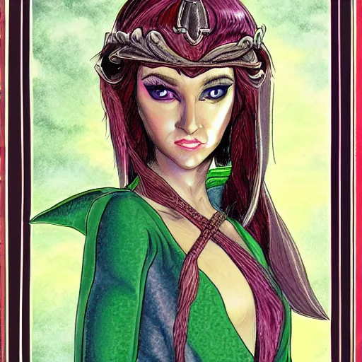 Prompt: a realistic portrait of a female elven wizard, in the style of Elfquest