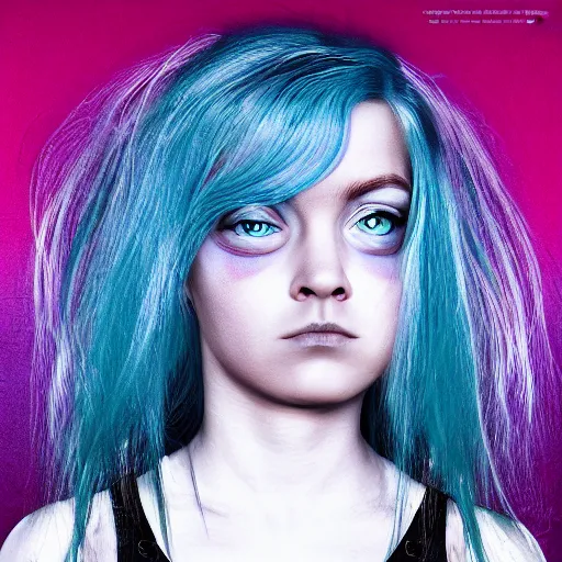 Image similar to The dragon girl portrait, portrait of young girl half dragon half human, dragon girl, dragon skin, dragon eyes, dragon crown, blue hair, long hair, highly detailed, cinematic lighting, by David Lynch and Sofia Coppola