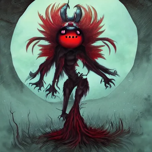 Image similar to ladybug as a monster, fantasy art style, scary atmosphere, nightmare - like dream