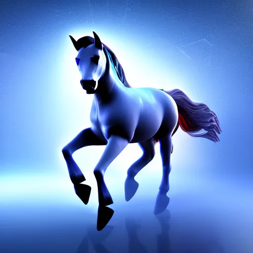 Prompt: cyber horse in the spirit realm, ice, cosmic, octane render, digital painting, award winning photograph