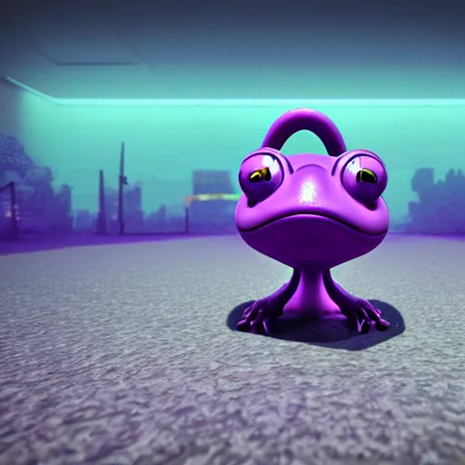 Image similar to a purple frog in a strange place ; dark and scary ; hi - tech ; vaporwave ; unreal engine, wide angle