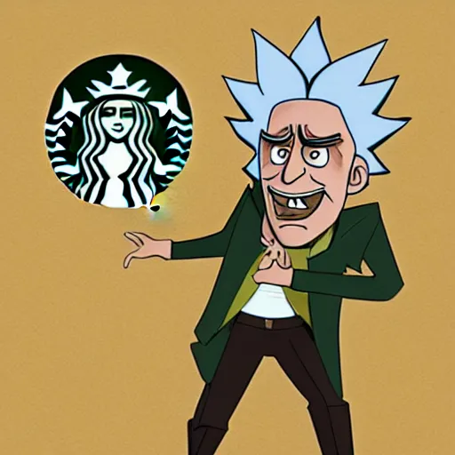 Image similar to Rick Sanchez at starbucks, artstation, digital art, award winning