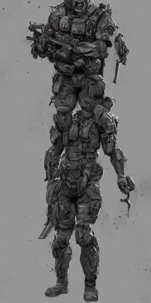 Image similar to full body of a humanoid german shepherd beast - man in military style, highly detailed portrait, digital painting, artstation, concept art, smooth, sharp foccus ilustration, artstation