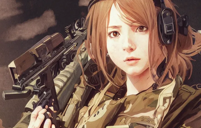 Image similar to war movie scene, infantry girl, anime style, long hair, hair down, symmetrical facial features, shot wounds, wallpaper, from girls frontline, hyper realistic, pale skin, rule of thirds, extreme detail, detailed drawing, trending artstation, hd, trading card, by alphonse mucha, greg rutkowski, backlit