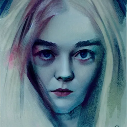 Image similar to illustration of Elle Fanning, by Sienkiewicz