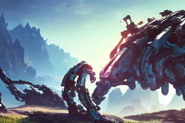 Image similar to shell - walker machine mecanical creature robot of horizon forbidden west horizon zero dawn bioluminiscence global illumination ray tracing hdr fanart arstation by ian pesty and alena aenami artworks in 4 k