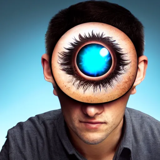 Prompt: man with giant eyeball for head